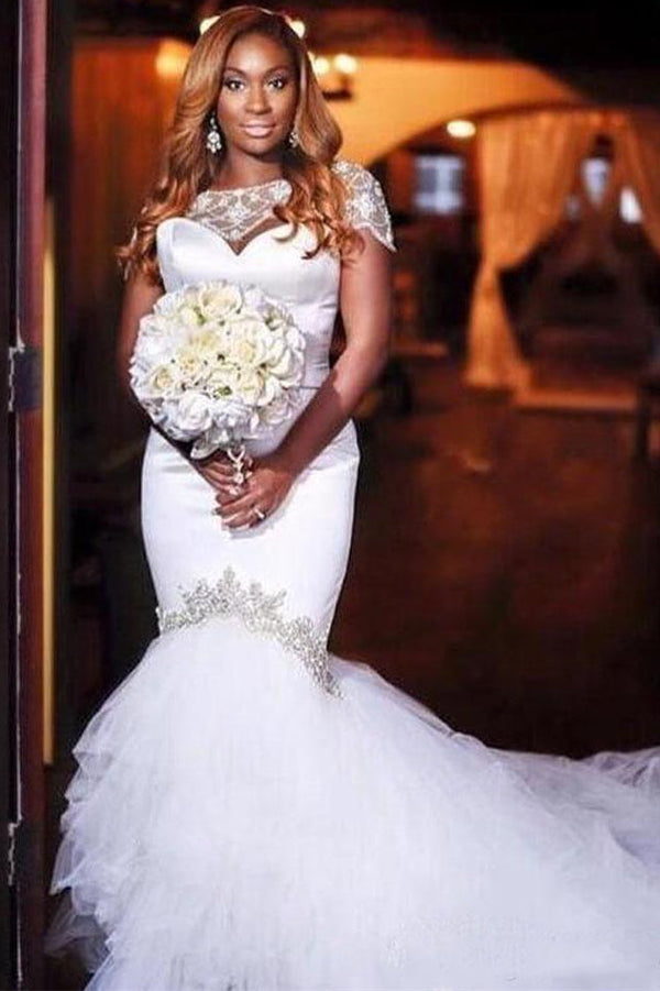 Mermaid Sweetheart Court Train Tulle Lace Beading Wedding Dress-Ballbella
