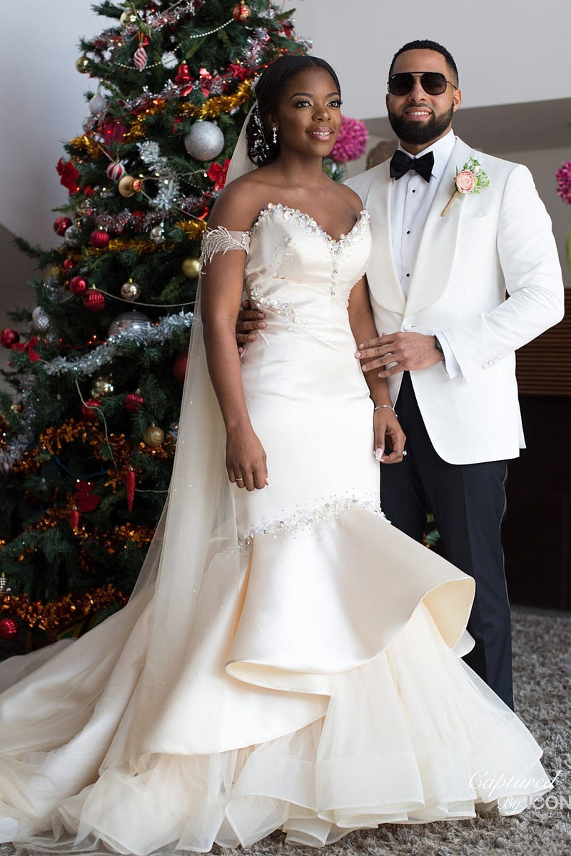 Mermaid Sweetheart Floor Length Charmeuse Beaded Wedding Dress-Ballbella