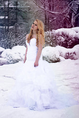 Mermaid Sweetheart Floor Length Organza Applique Wedding Dress-Ballbella