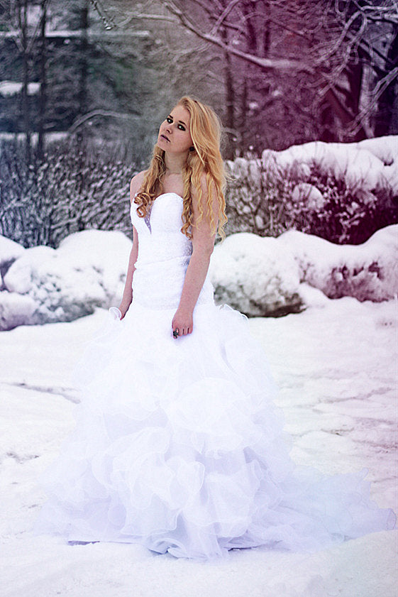 Mermaid Sweetheart Floor Length Organza Applique Wedding Dress-Ballbella