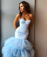 Mermaid Sweetheart Floor Length Tulle Paillette Prom Dress-Ballbella
