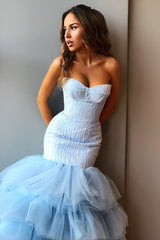 Mermaid Sweetheart Floor Length Tulle Paillette Prom Dress-Ballbella