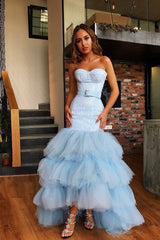 Mermaid Sweetheart Floor Length Tulle Paillette Prom Dress-Ballbella