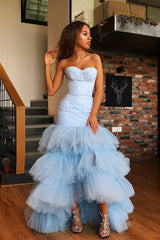 Mermaid Sweetheart Floor Length Tulle Paillette Prom Dress-Ballbella