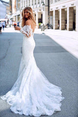 Mermaid Sweetheart Long Sleeve Floor Length Chapel Backless Applique Wedding Dress-Ballbella