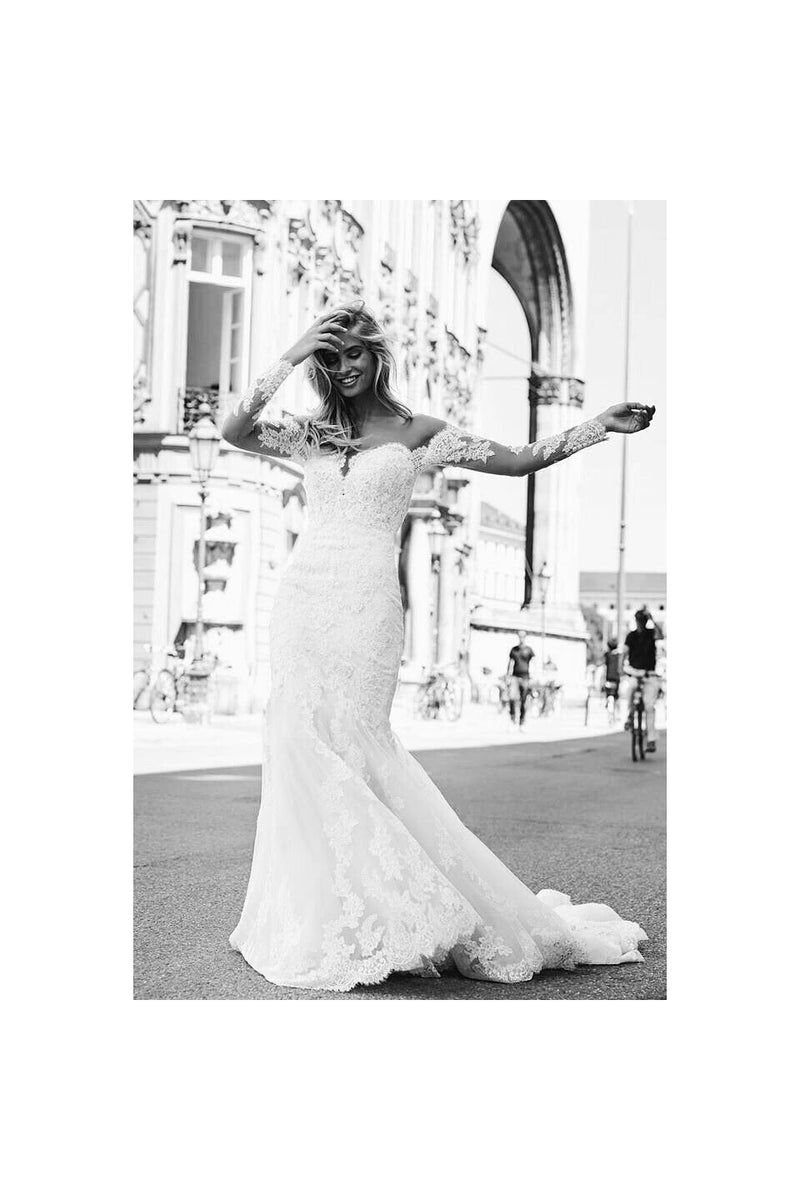 Mermaid Sweetheart Long Sleeve Floor Length Chapel Backless Applique Wedding Dress Mermaid Sweetheart Long Sleeve Floor Length Chapel Backless Applique Wedding Dress