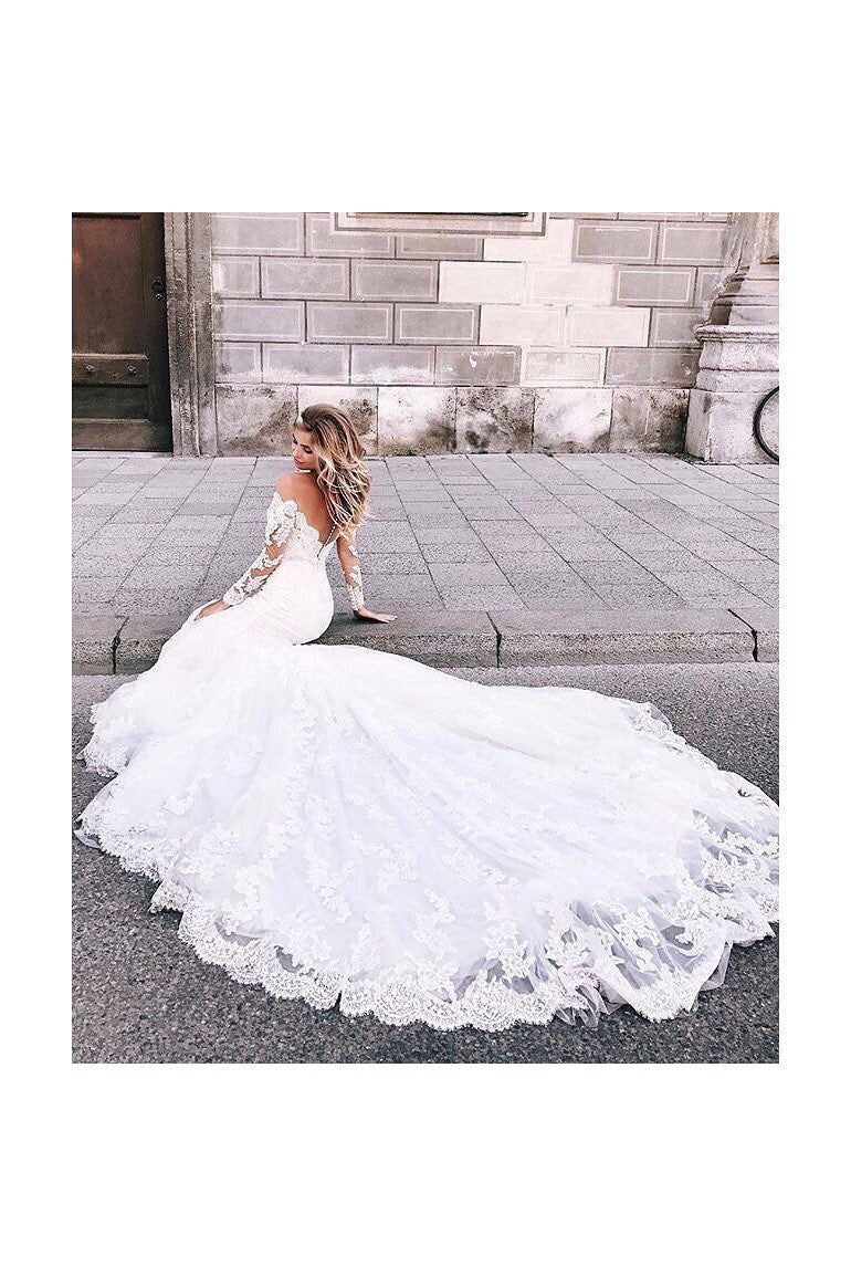 Mermaid Sweetheart Long Sleeve Floor Length Chapel Backless Applique Wedding Dress Mermaid Sweetheart Long Sleeve Floor Length Chapel Backless Applique Wedding Dress