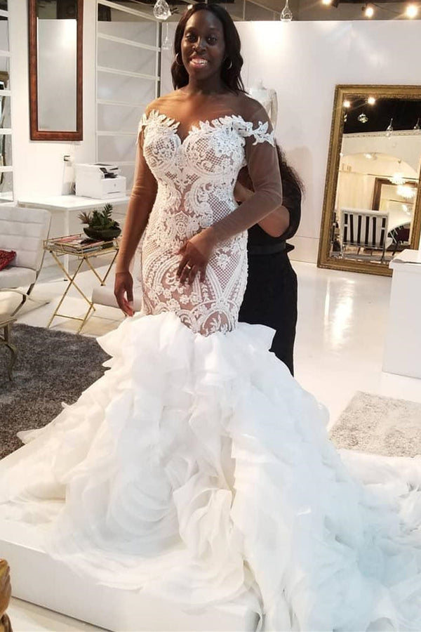 Mermaid Sweetheart Long Train Long Sleeves Backless Organza Applique Wedding Dress Mermaid Sweetheart Long Train Long Sleeves Backless Organza Applique Wedding Dress