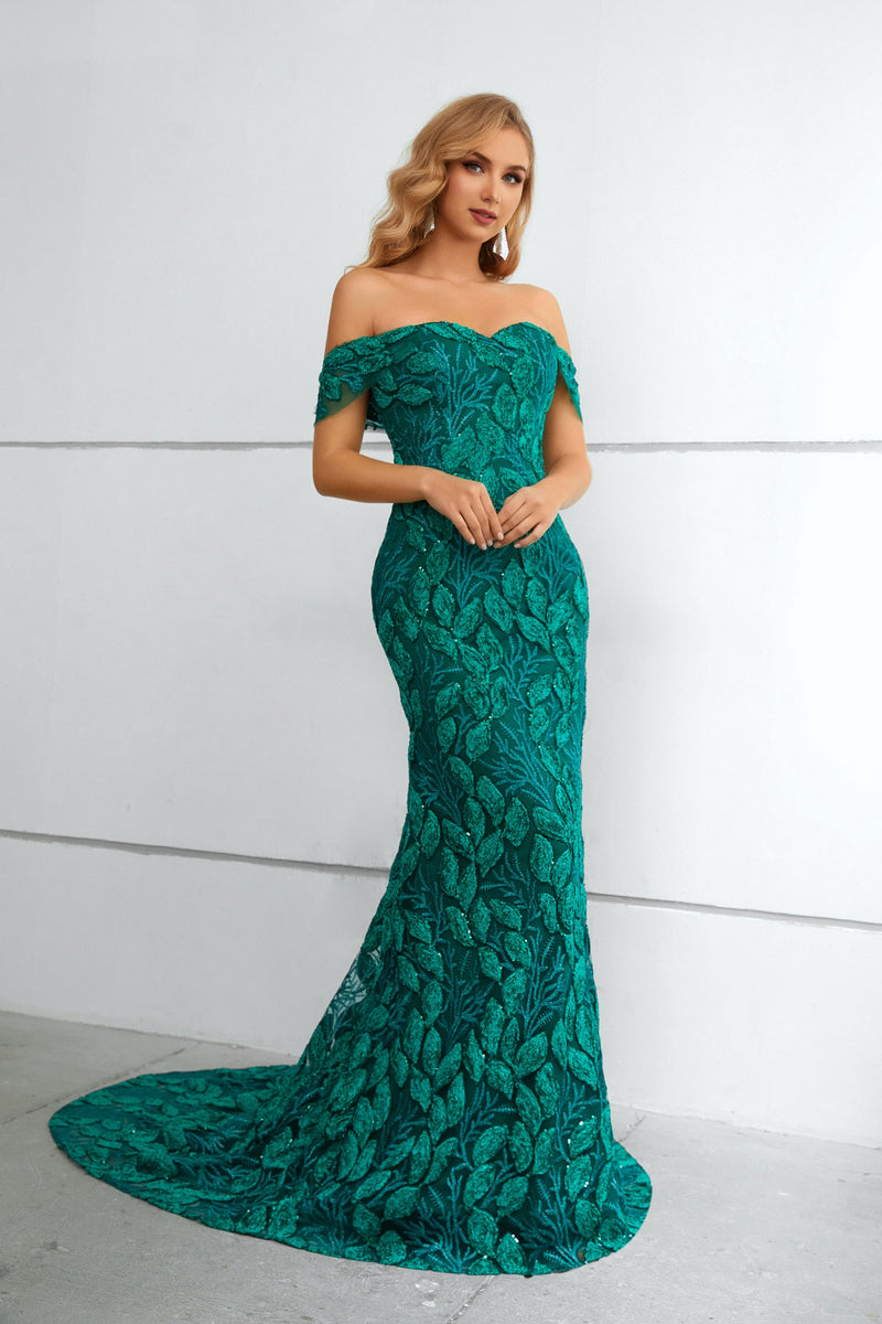 Mermaid Sweetheart Off-the-shoulder Floor-length Sleeveless Backless Appliques Lace Prom Dress-Ballbella