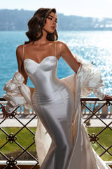 Mermaid Sweetheart Spaghetti strap Floor-length Sleeveless Backless Wedding Dress-Ballbella
