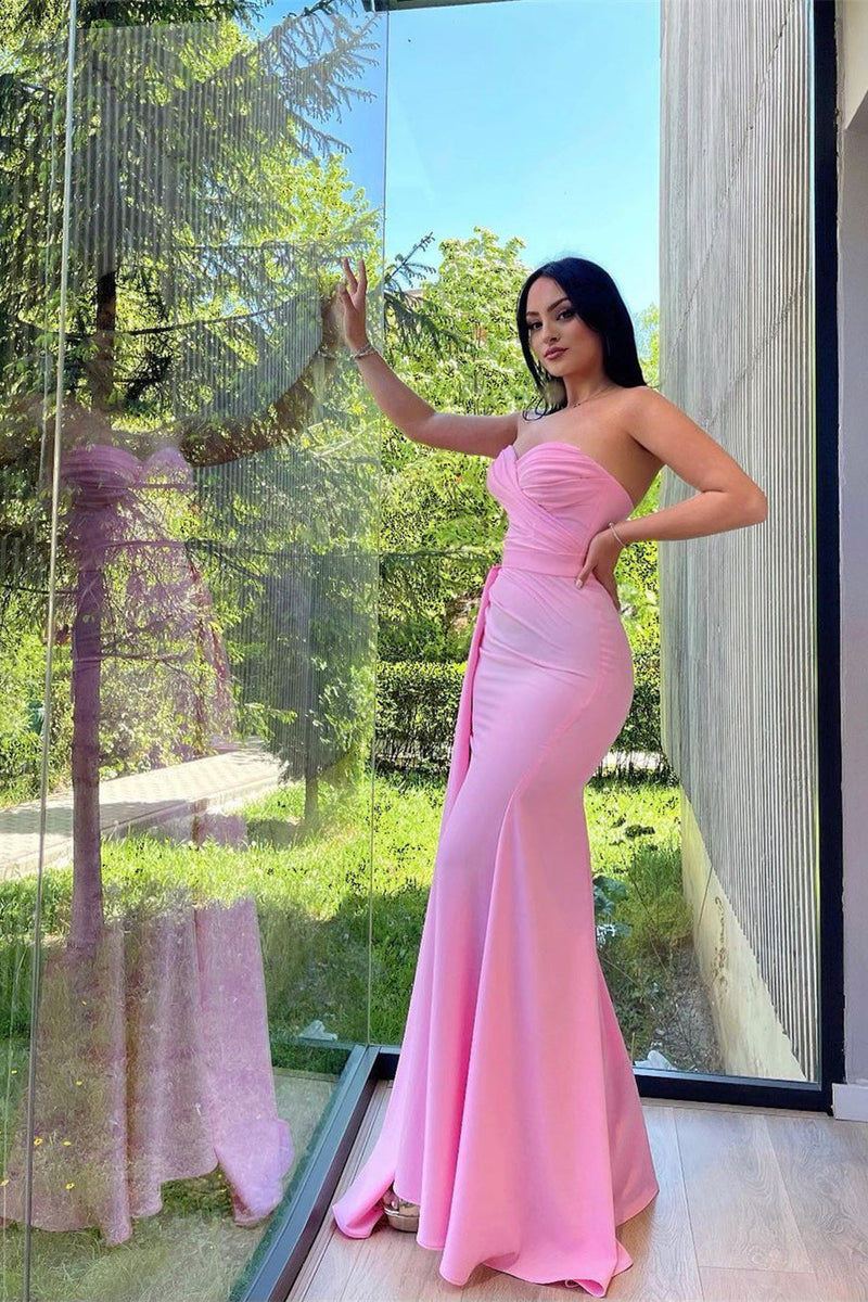 Mermaid Sweetheart Strapless Floor-length Long Sleeve with Side Train Elegant Prom Dress-Ballbella