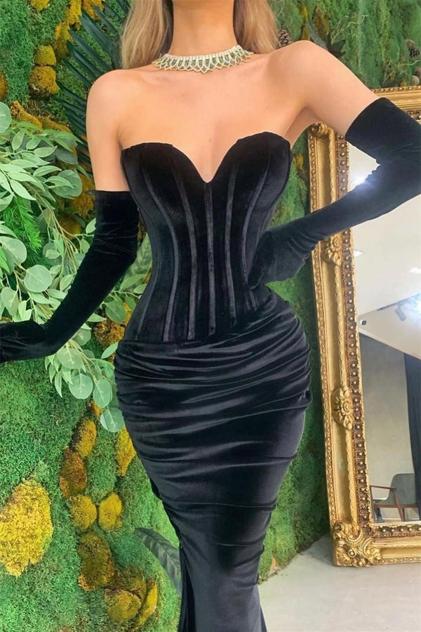 Mermaid Sweetheart Strapless Sleeveless Floor-length Prom Dress-Ballbella