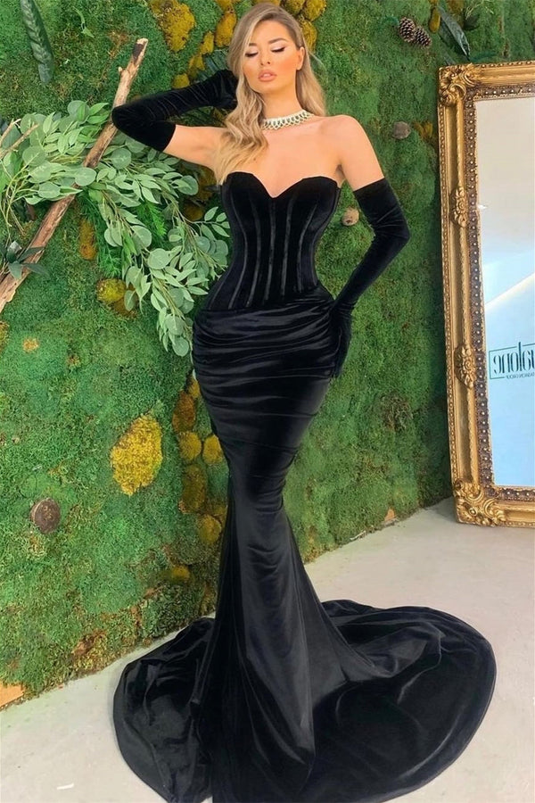 Mermaid Sweetheart Strapless Sleeveless Floor-length Prom Dress-Ballbella