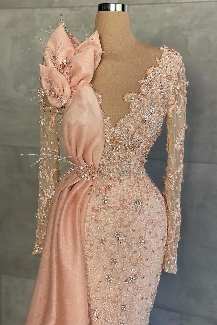 Trendy Mermaid V Neck Light Blue Long Ball Dress with Appliques Slit
