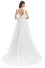 Mermaid V-neck Floor-length Sleeveless Backless Appliques Lace Wedding Dress-Ballbella