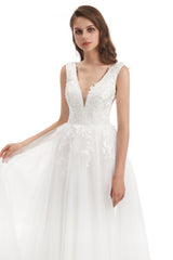 Mermaid V-neck Floor-length Sleeveless Backless Appliques Lace Wedding Dress-Ballbella