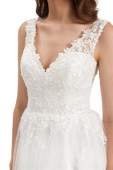 Mermaid V-neck Floor-length Sleeveless Backless Appliques Lace Wedding Dress-Ballbella