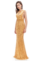 Mermaid V-neck High Split Sequined Floor-length Sleeveless Prom Dress-Ballbella