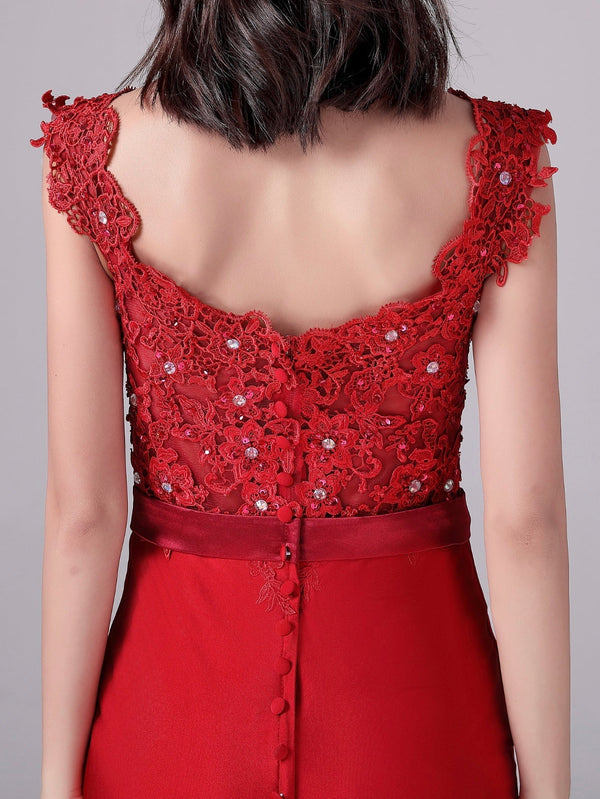 Mermaid V-neck Lace Floor Length Sleeveless Backless mother's dress-Ballbella