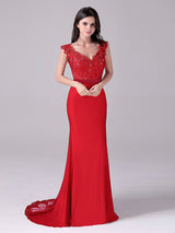 Mermaid V-neck Lace Floor Length Sleeveless Backless mother's dress-Ballbella