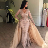 Ballbella offers Mermaid V-neck Long Sleevess Appliques Prom Dresses with Detachable Skirt at a cheap price from Same as Picture, White, Blushing Pink, Candy Pink, Dusty Rose, Champagne, Yellow, Lilac, Pool, Silver, Mint Green,  to Mermaid Floor-length hem. Gorgeous yet affordable Long Sleevess .