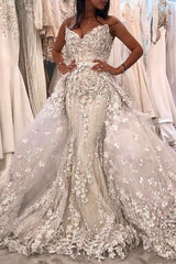 Mermaid V-neck Long Train Sleeveless Tulle Applique Wedding Dress-Ballbella