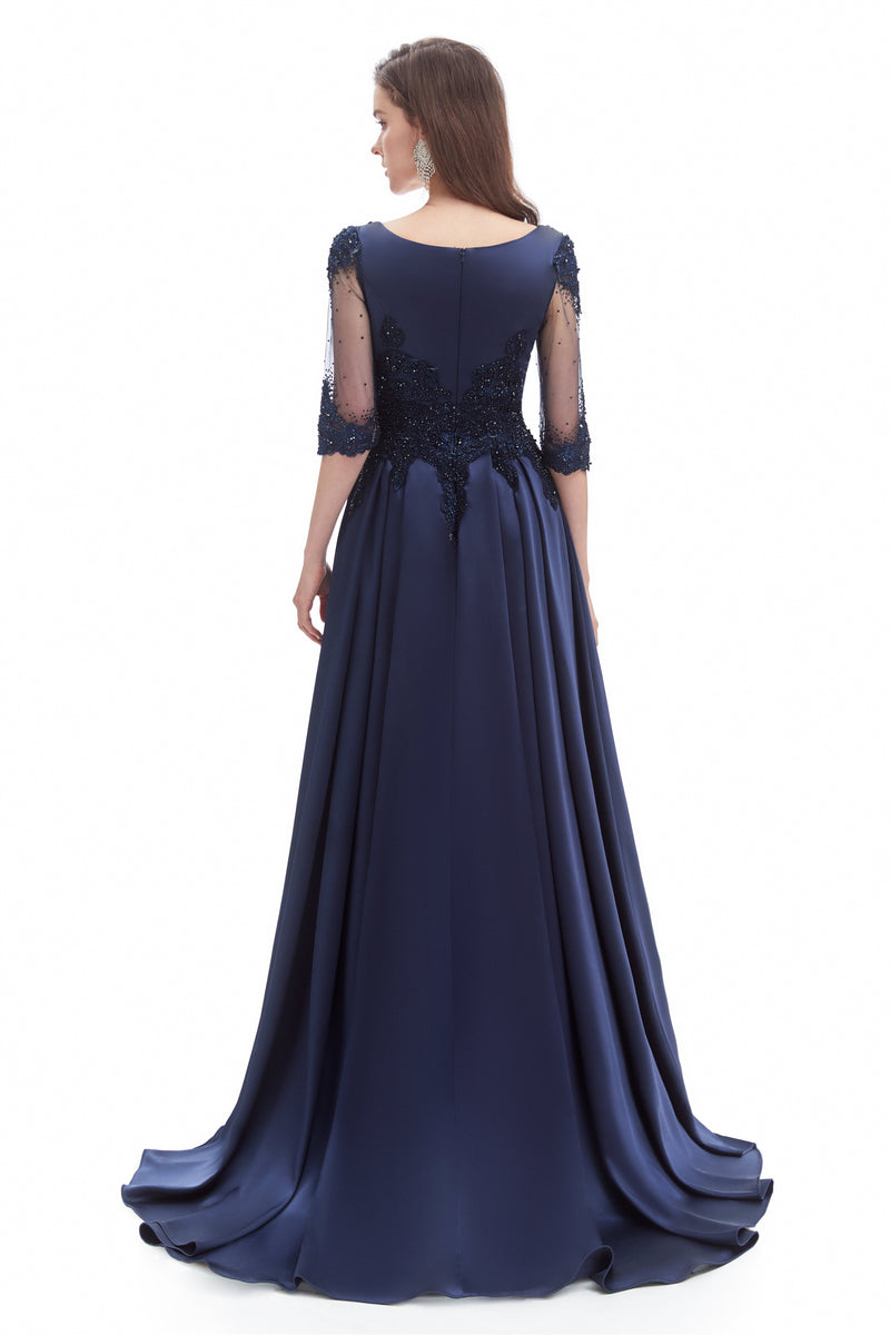 Mermaid V-neck Sequined Beaded Floor-length Half Sleeves Appliques Lace Prom Dress-Ballbella