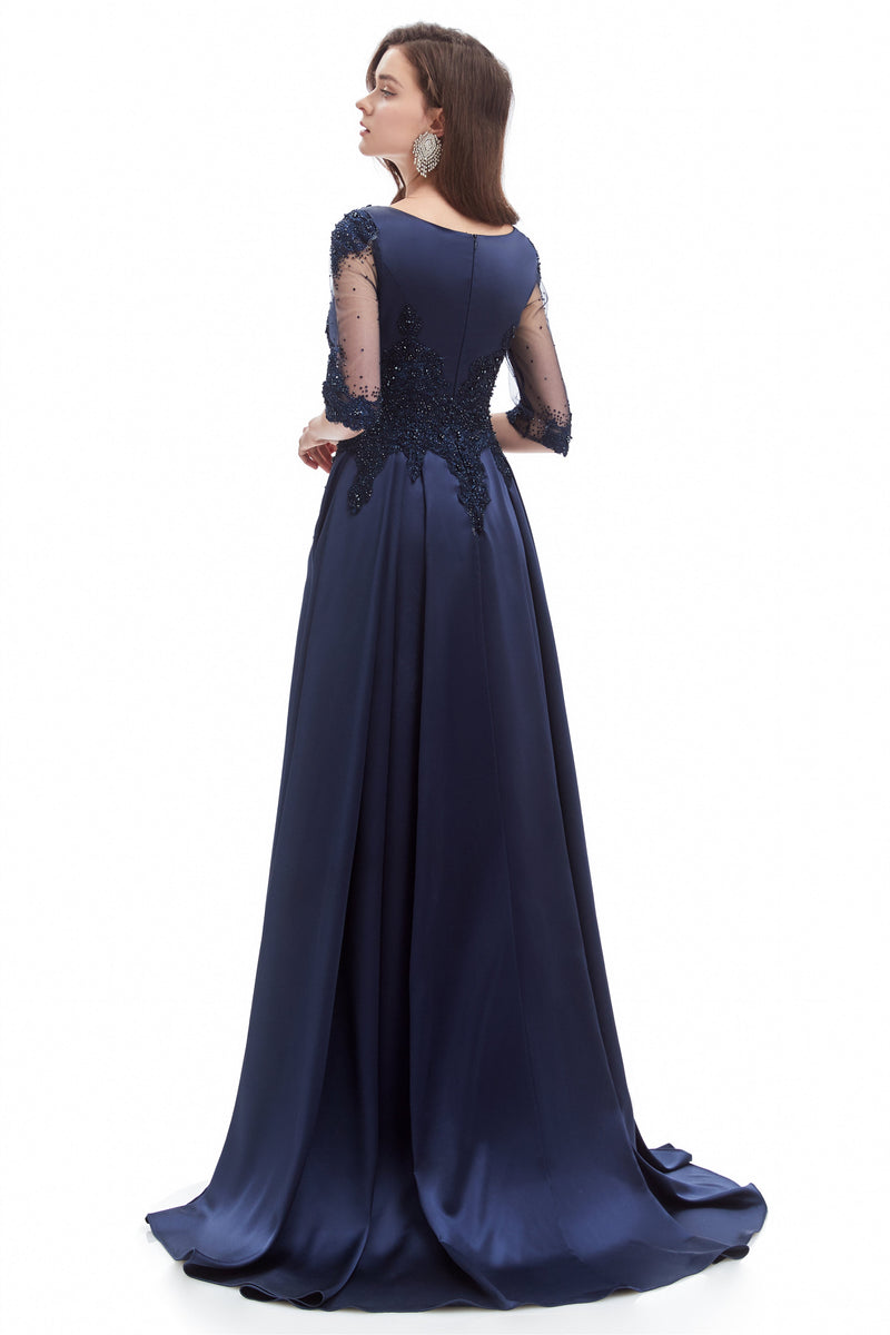 Mermaid V-neck Sequined Beaded Floor-length Half Sleeves Appliques Lace Prom Dress-Ballbella