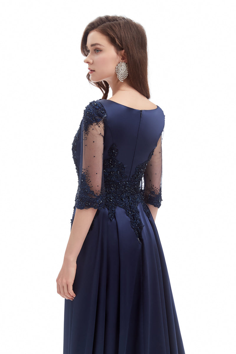 Mermaid V-neck Sequined Beaded Floor-length Half Sleeves Appliques Lace Prom Dress-Ballbella