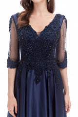Mermaid V-neck Sequined Beaded Floor-length Half Sleeves Appliques Lace Prom Dress-Ballbella