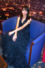 Mermaid V-neck Sleeveless Floor Length Tulle Lace Evening Dress-Ballbella