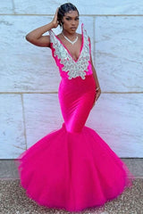 Mermaid V-Neck Staps Floor Length Sleeveless Backless Applique Ruffled Tulle Bowknot Prom Dress-Ballbella