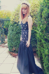 Mermaid Wide Straps Floor Length Tulle Rhinestone Prom Dress-Ballbella