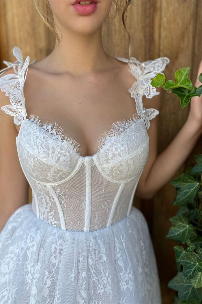 Mini A-Line Spaghetti Strap Sweetheart Sleeveless Lace Puffy Flowers Wedding Dress Mini A-Line Spaghetti Strap Sweetheart Sleeveless Lace Puffy Flowers Wedding Dress