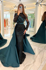 Moden Black Long Sleeves Evening Dress Lace High-Neck-Ballbella