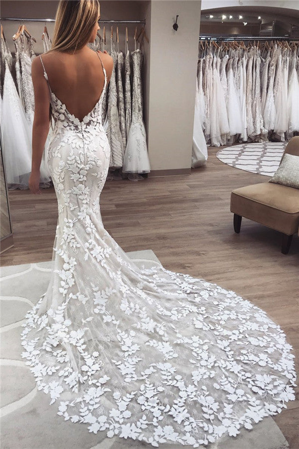 Ballbella has a great collection of Modern Applique Spaghetti-Strap Wedding Dresses Backless Sleeveless at an affordable price. Welcome to buy high quality from us