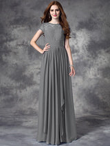 A-Line Charming Bateau Lace Sleeveless Long Chiffon Bridesmaid Dresses