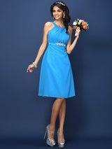 Modern Bateau Sash/Ribbon/Belt Sleeveless Short Chiffon Bridesmaid Dresses-Ballbella
