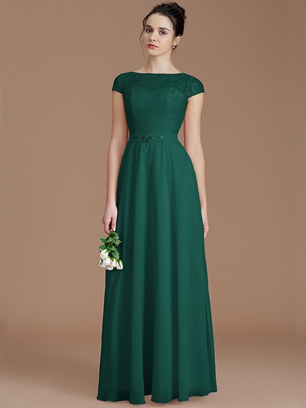 Modern Bateau Sleeveless Lace Chiffon Bridesmaid Dresses-Ballbella