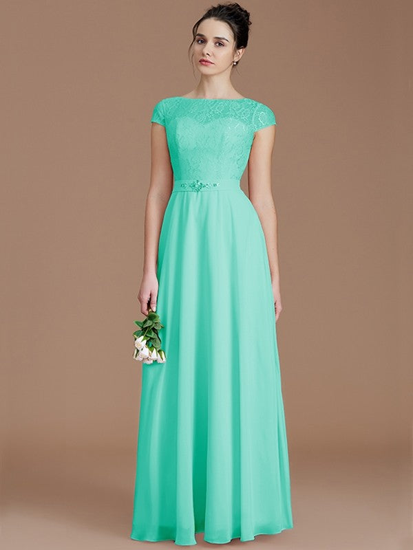 Modern Bateau Sleeveless Lace Chiffon Bridesmaid Dresses  Ballbella