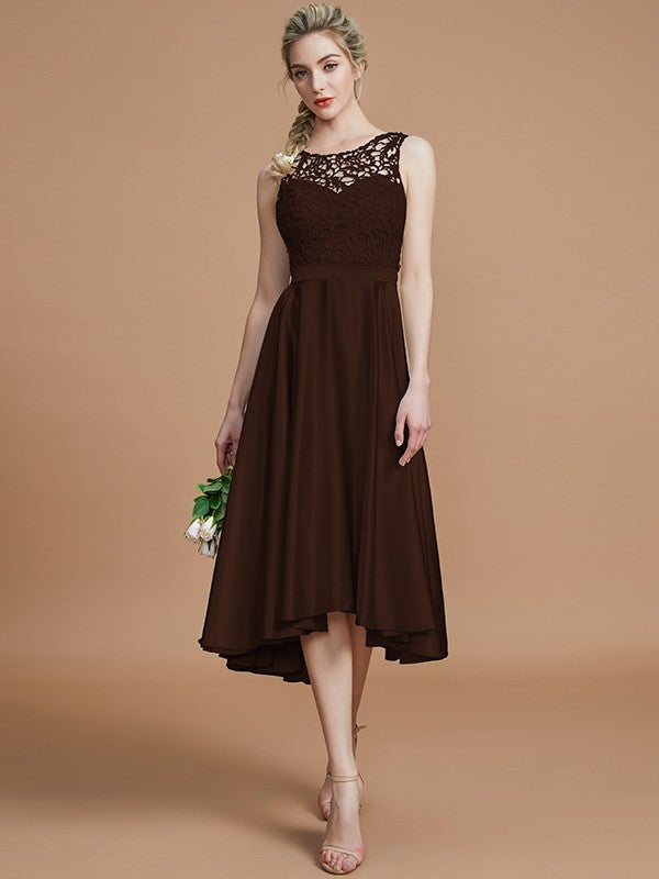 Modern Bateau Sleeveless Ruffles Asymmetrical Bridesmaid Dresses-Ballbella