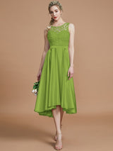 Modern Bateau Sleeveless Ruffles Asymmetrical Bridesmaid Dresses-Ballbella