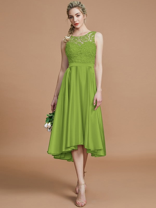 Modern Bateau Sleeveless Ruffles Asymmetrical Bridesmaid Dresses-Ballbella