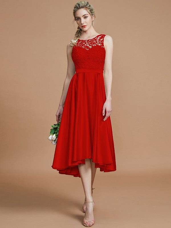 Modern Bateau Sleeveless Ruffles Asymmetrical Bridesmaid Dresses-Ballbella
