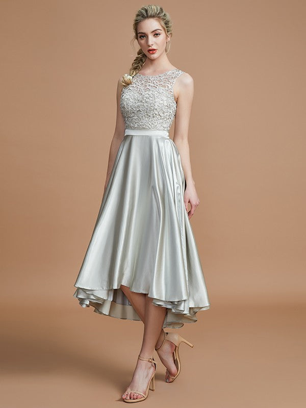 Modern Bateau Sleeveless Ruffles Asymmetrical Bridesmaid Dresses-Ballbella