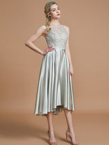 Modern Bateau Sleeveless Ruffles Asymmetrical Bridesmaid Dresses-Ballbella