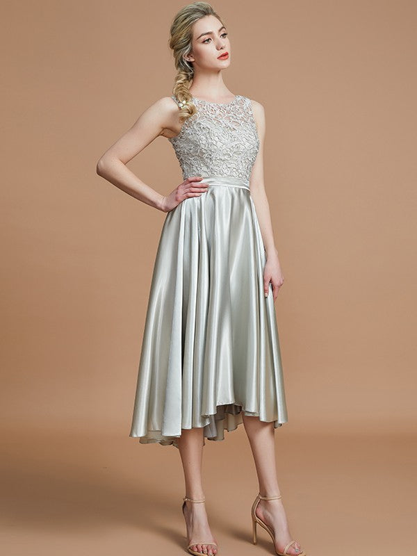 Modern Bateau Sleeveless Ruffles Asymmetrical Bridesmaid Dresses-Ballbella
