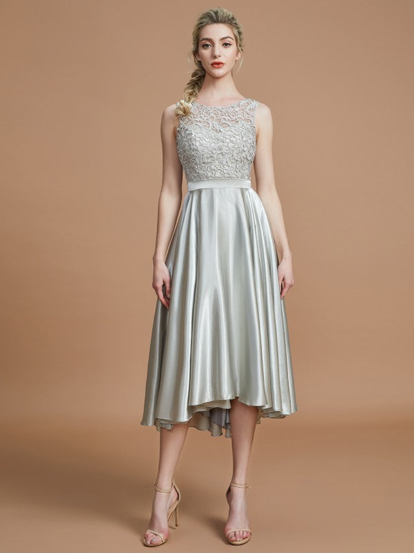 Modern Bateau Sleeveless Ruffles Asymmetrical Bridesmaid Dresses-Ballbella