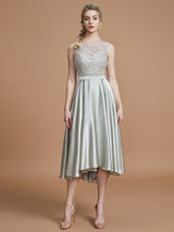 A-Line Charming Bateau Sleeveless Ruffles Asymmetrical Silk like Satin Bridesmaid Dresses