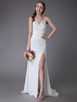 Modern Beach Wedding Dresses Sexy Bridal Dress High Split Ivory Sheath Straps Summer Wedding Gowns-Ballbella